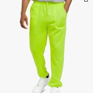 Neon Yellow Green Men's Casual Lounge Fleece Sweatpants  Pockets G-Style Small